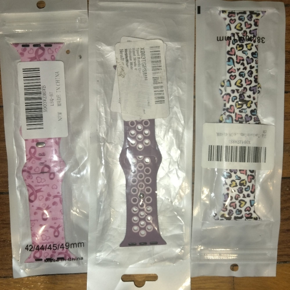 Ladies Apple Watch Bands Bundle -Pink, Purple, Multicolor - Breast Cancer-Hearts - Picture 2 of 2